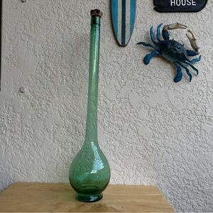 Vintage Green Glass Long Neck Bottle Vase Demijohn Wine Bottle Rustic Decor